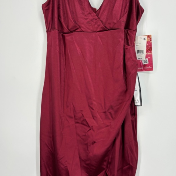 Emerald Sundae Juniors Size 16 Hi Low Long Evening Dress Wine Red Satin Slit - Picture 4 of 11